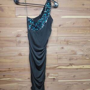 Arden B Black One-Shoulder Dress with Blue Sequins